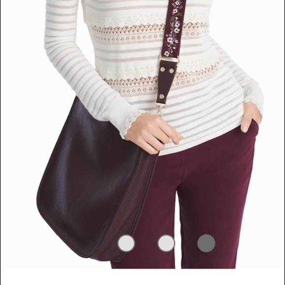 WHBM Burgundy w/Floral Embroidery Messenger NWT - Picture 2 of 5